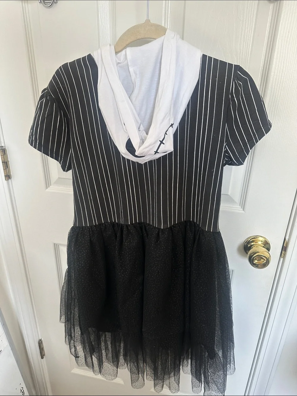 Disney Jack Skellington Pinstripe Hooded Dress in Black and White